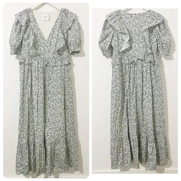 NWT Hyacinth House Tuckernuck Blue Floral Puff Sleeve Meadow Midi Dress Medium - Picture 2 of 6